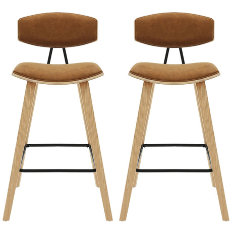 Fox - Counter Height Curved Back Wood Bar Stool With Faux Leather Seat