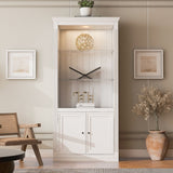 Retro Style Display Bookcase With Adjustable LED Ceiling Light And Tempered Glass Shelves - White