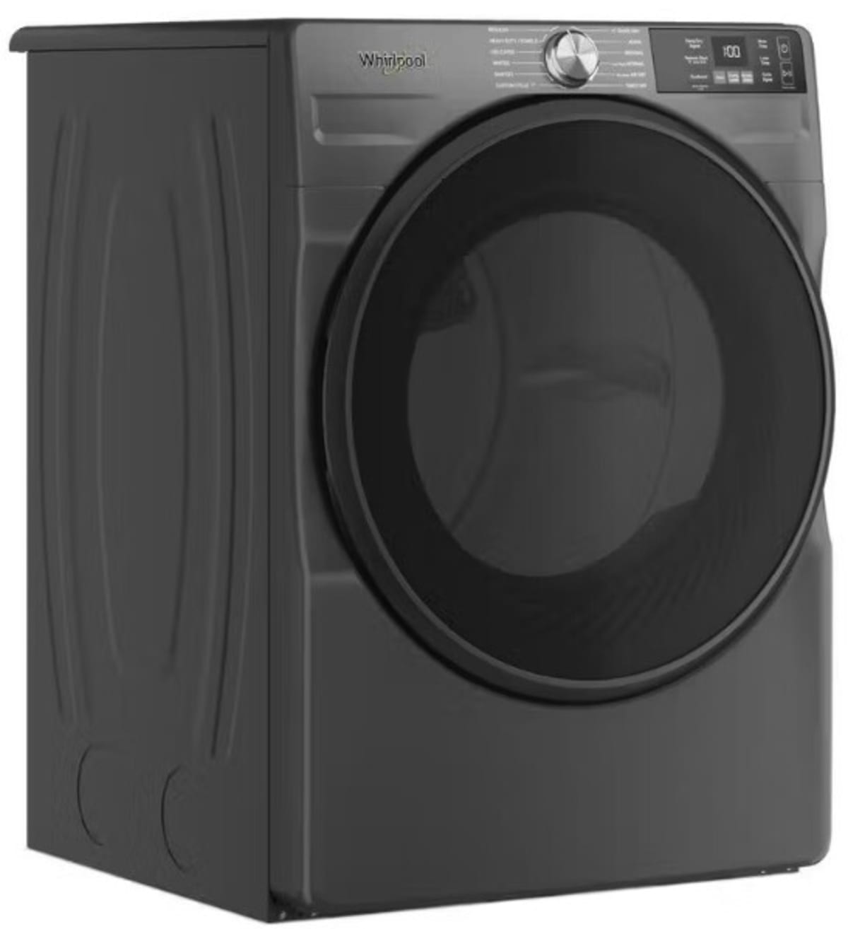 Whirlpool WGD5720RU Volcano Black gas dryer with door open