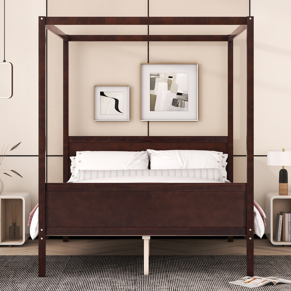 Canopy Platform Bed With Headboard And Footboard, Slat Support Leg
