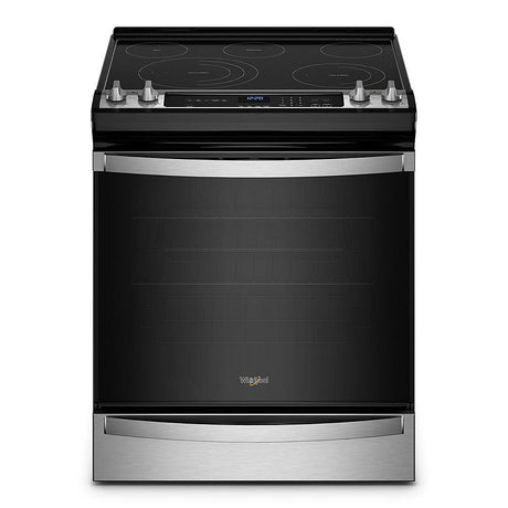 Whirlpool WEE745H0LZ stainless slide-in electric range front view