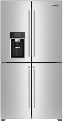 KitchenAid 36-Inch 19.4 Cu. Ft. Counter-Depth 4-Door French Door Refrigerator with Flexible Temperature Zone, PrintShield Stainless - KRQC736RPS