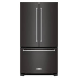 KitchenAid KRFC136RBS black stainless counter-depth French door refrigerator front view
