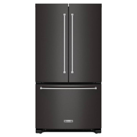 KitchenAid KRFC136RBS black stainless counter-depth French door refrigerator front view