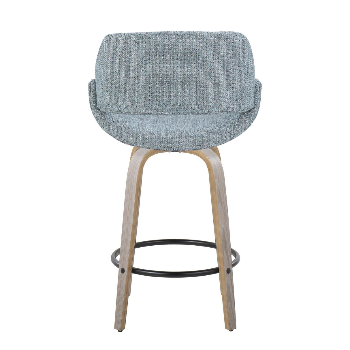 Fabrizzi - 26" Fixed-Height Counter Stool With Swivel And Round Black Metal Footrest (Set of 2) - Light Gray Wood