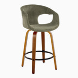 Curvo - 26" Fixed-Height Counter Stool With Swivel And Round Metal Footrest (Set of 2) - Walnut Wood