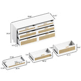 Rattan Dresser With 6 Drawers, Wooden Legs & Metal Handle