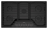 Whirlpool WCGK5036PV black stainless 5-burner gas cooktop top view