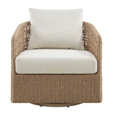 Driftbay - Metal Outdoor Swivel Lounge Chair With Cushions - Boucle White / Natural