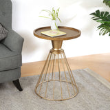 Hollow - Edge Retro Art Pine Side Table With Antique And Natural Color, Iron And Pine Construction - Antique Gold / Natural