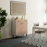 Contemporary Bar Cabinet With Large Storage - White / Pecan