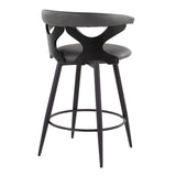 Gardenia - 25" Fixed-Height Counter Stool With Swivel And Rounded Black Metal Footrest (Set of 2) - Black Metal, Black Wood And Gray Faux Leather
