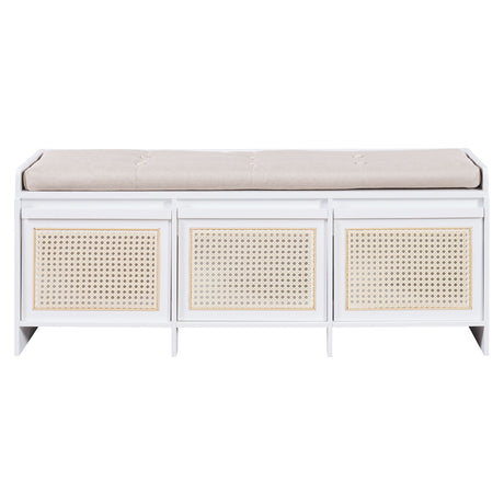 Entryway Shoe Bench With Drawers & Button Tufted Cushion