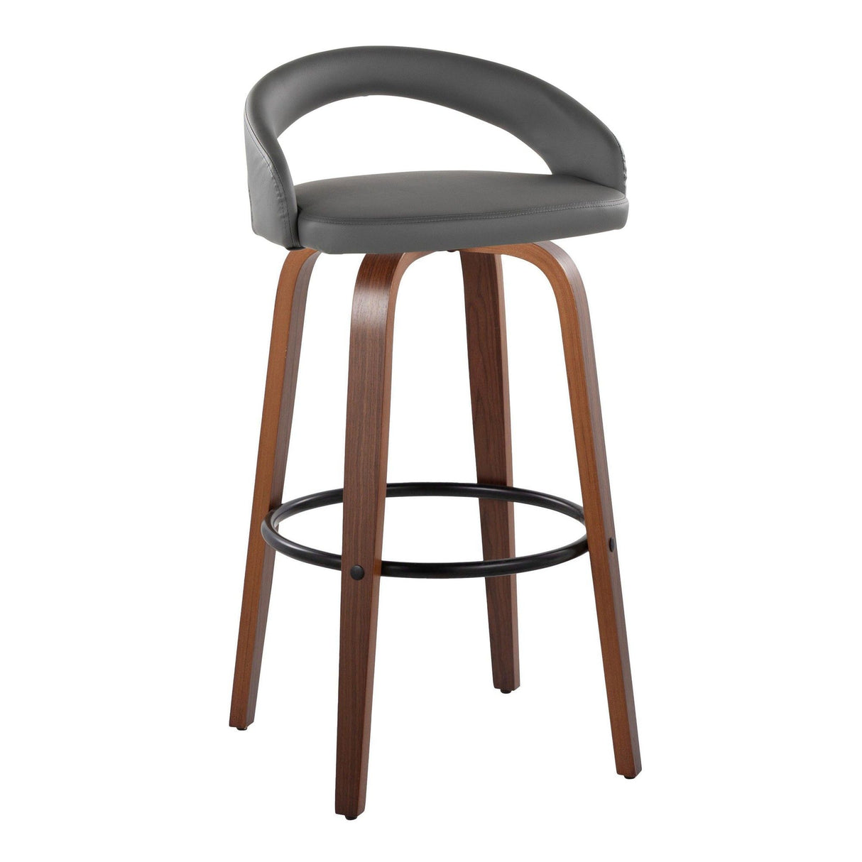 Grotto - Upholstered Fixed-Height Barstool (Set of 2) - Walnut Wood
