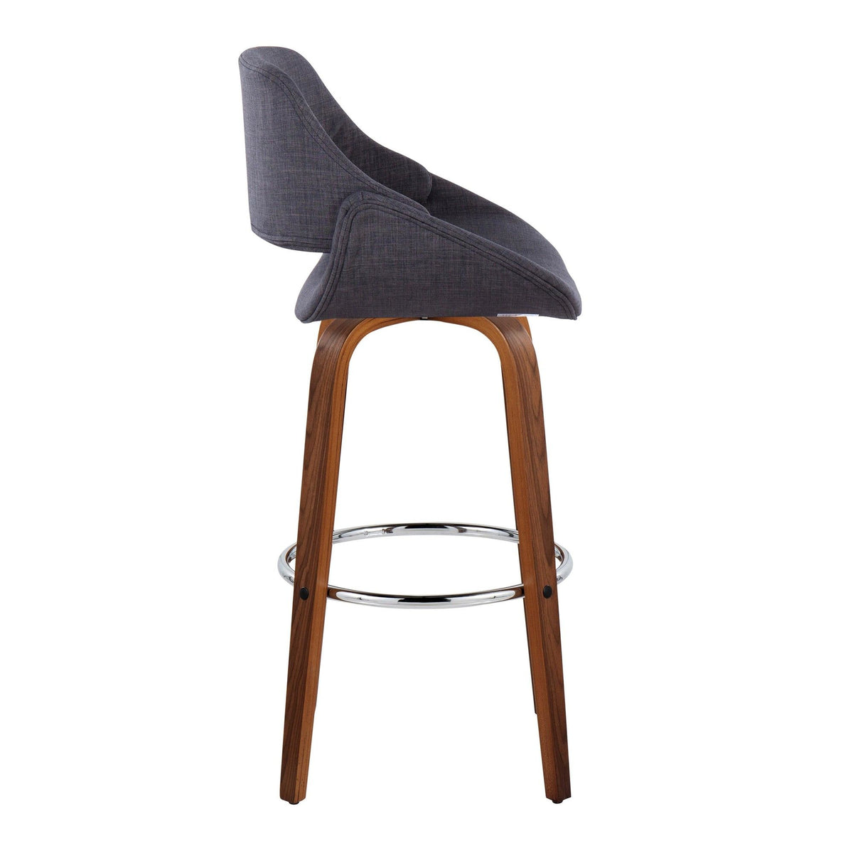 Fabrizzi - 30" Fixed-Height Barstool With Swivel And Round Chrome Metal Footrest (Set of 2) - Walnut Wood