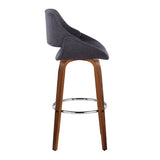 Fabrizzi - 30" Fixed-Height Barstool With Swivel And Round Chrome Metal Footrest (Set of 2) - Walnut Wood