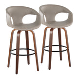 Curvo - 30" Fixed-Height Barstool With Swivel And Round Metal Footrest (Set of 2) - Walnut Wood