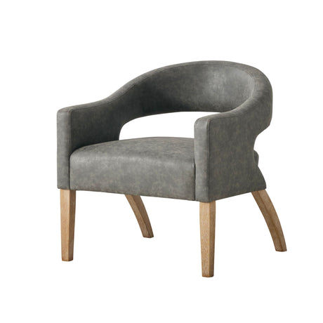 Upholstered Open Back Armchair With Weathered Rubberwood Legs
