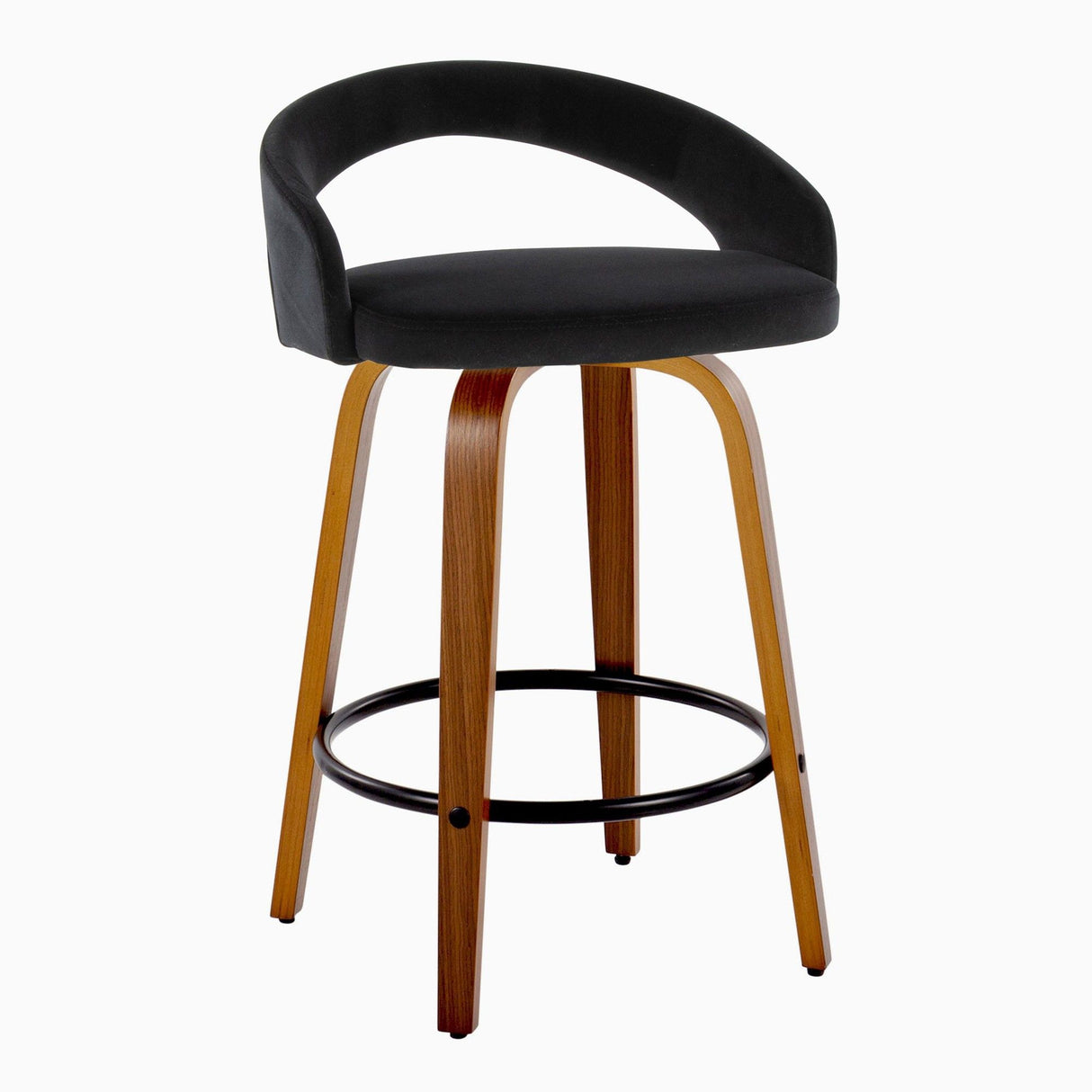 Grotto - 32.5" Upholstered Fixed-Height Counter Stool (Set of 2) - Walnut Wood Base