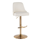 Marcel - Adjustable Barstool With Rounded T Footrest (Set of 2) - Gold Metal And White Faux Leather With Gold Nailhead Trim