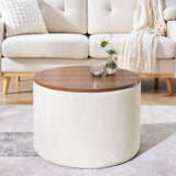 Classic 2 Piece Round Storage Ottoman Set With Drum Shaped Stool