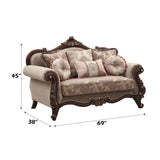 Mehadi - Loveseat With 6 Pillows - Velvet & Walnut