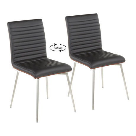 Mason - Contemporary Swivel Dining / Accent Chair (Set of 2) - Stainless Steel, Walnut Wood