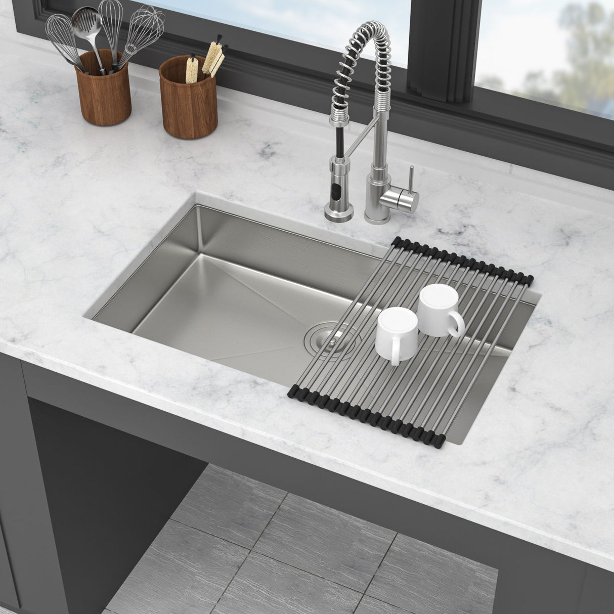 Ada-Compliant 27" Undermount Sink, Low Depth Single Bowl - Brushed Nickel