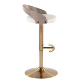 Grotto - Adjustable Barstool (Set of 3) - Gold Metal, Light Gray Wood