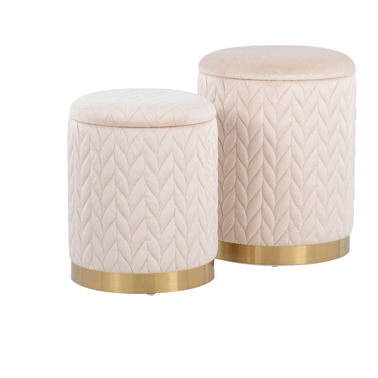 Marla - Contemporary/Glam Quilted Ottoman (Set of 2) - Gold Metal And Cream Velvet