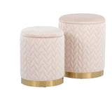 Marla - Contemporary/Glam Quilted Ottoman (Set of 2) - Gold Metal And Cream Velvet
