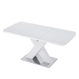 Rectangle Dining Table, Stretchable, X Shape Legs - White