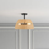 Twinkle - Double Lights Semi Flush With Shade - Black / Rattan