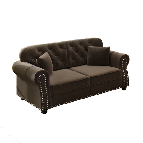 Upholstered Chesterfield Sofa With Nailhead Trim And Rolled Armrests