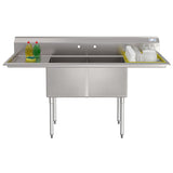 72 in. 18-Gauge 2-Compartment Commercial Sink with Backsplash and Dual 18 in. Drainboards, Bowl Dimensions 18"x18"x14" in Stainless-Steel (KM-SB181814-18B3)