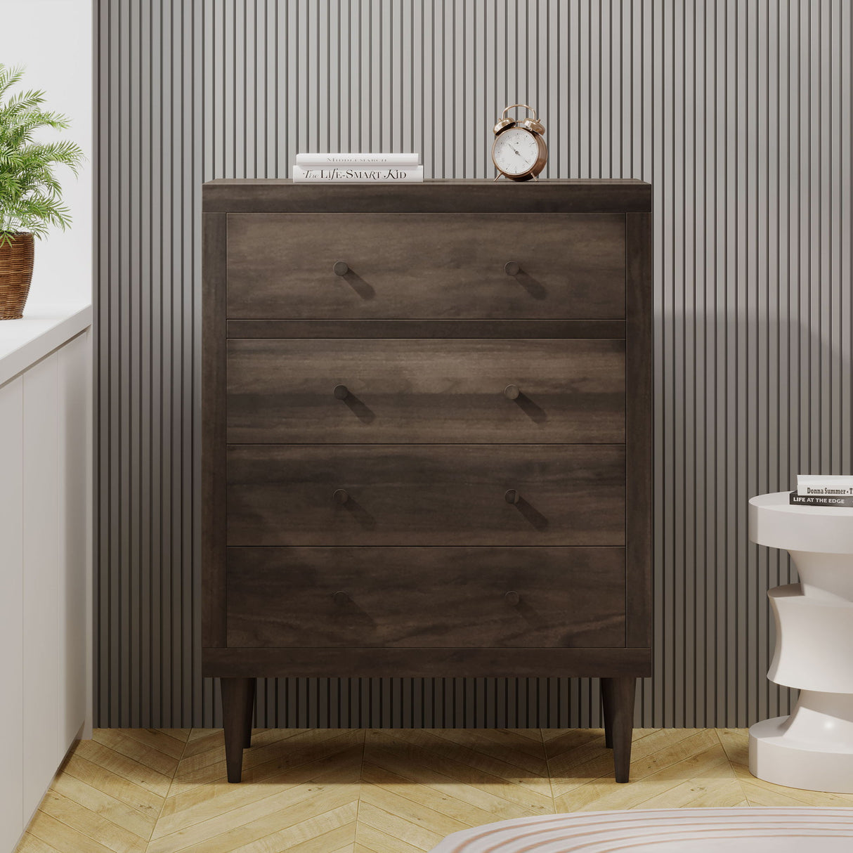 Farhart - Mid Century Modern 4 Drawer Dresser - Walnut