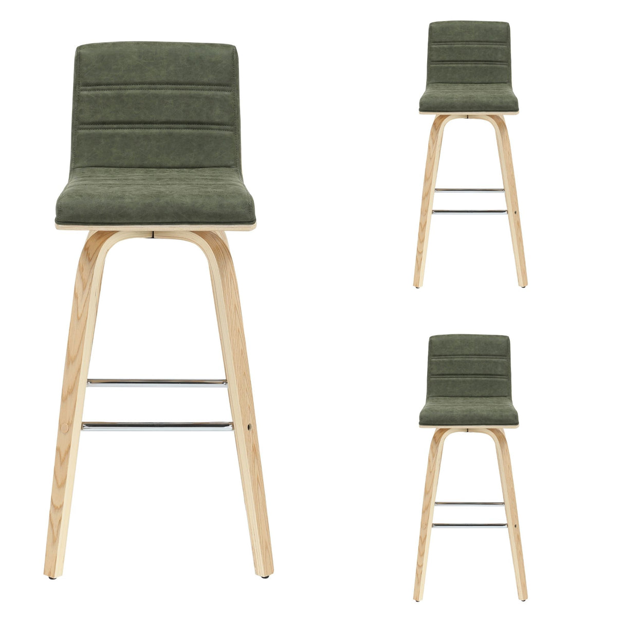 Vienna - 39.5" Swivel Bar Height Square Back Wood Bar Stool With Faux Leather Seat