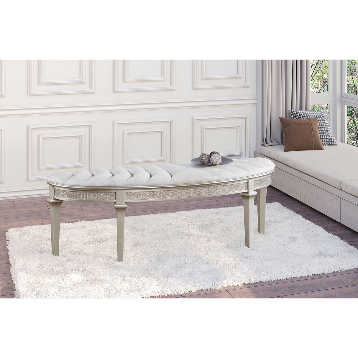 Colwood - Upholstered Curved With Channel Tufting And Slender Tapered Legs - Silver Gray