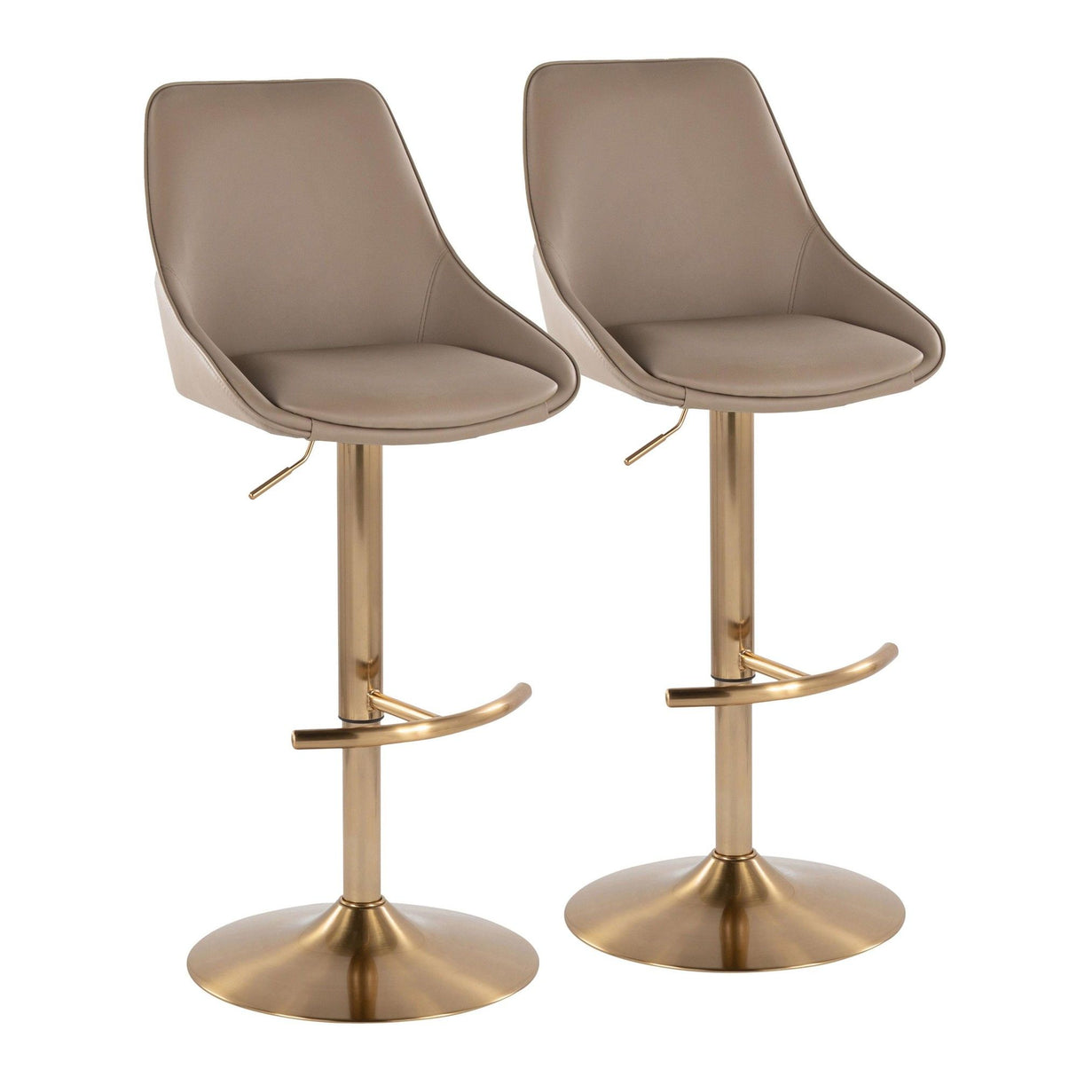 Diana - Adjustable Barstool With Rounded T Footrest (Set of 2) - Gold Metal