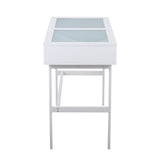 Emery - Console Table - White Wood, White Steel, And Glass Top