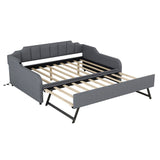 Full Size Upholstered Daybed With Trundle And USB Charging - Gray