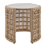 Driftbay - Rattan Round Outdoor Side Table With Sintered Stone Table Top - Natural