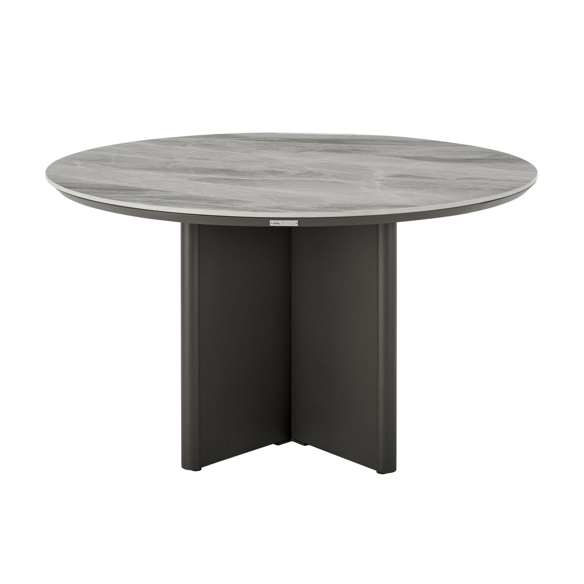Ciela - Outdoor Round Sintered Stone Dining Table With Sculptural Cross Aluminum Base - Dark Bronze
