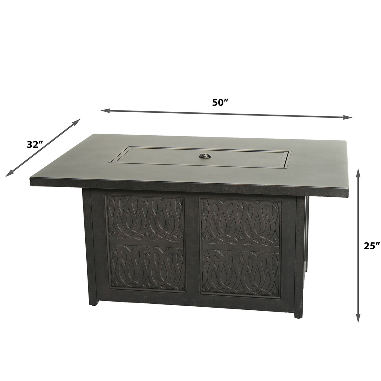 Aluminum Rectangle Fire Table With Fire Glass And Cover - Antique Bronze