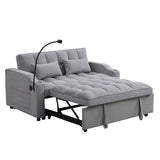 Modern Velvet Loveseat Futon Sofa With Pullout Bed, Adjustable Reclining Backrest, Toss Pillows