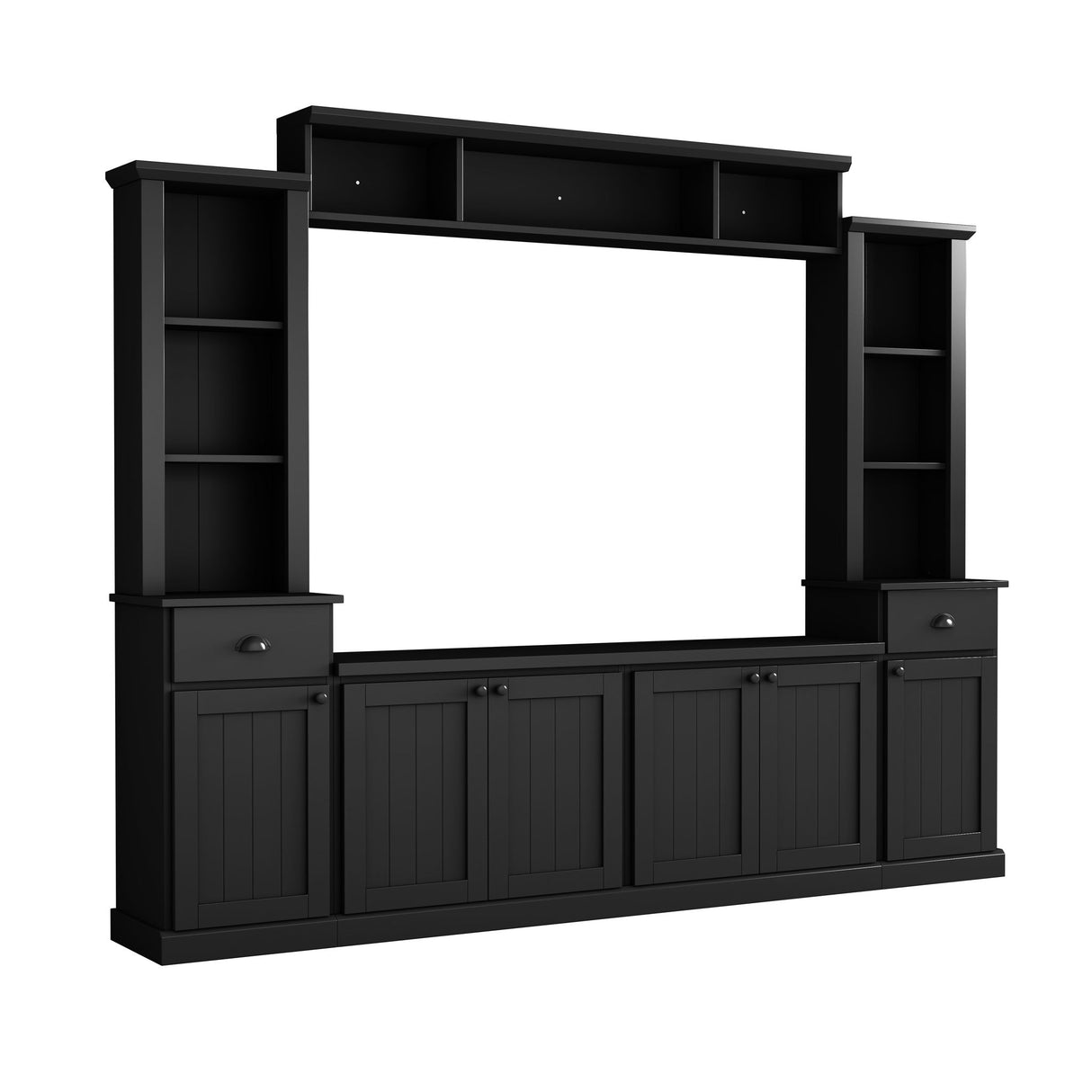 Minimalist Entertainment Wall Unit Set With Bridge For TVs Up To 75"