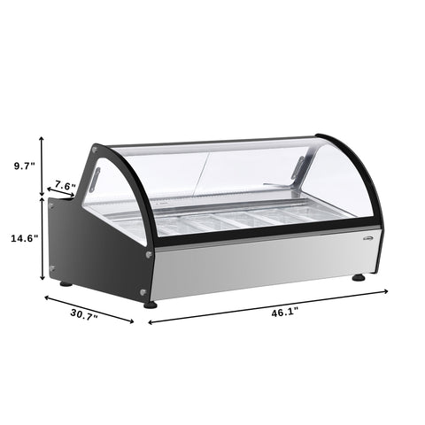 46 in. Countertop Gelato Display Case with 6 Pans and Built-in Glass Sneeze Guard in Stainless-Steel (KM-CGD-6P)