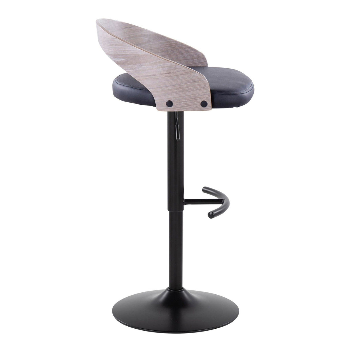 Grotto - Adjustable Barstool - Black Metal, Light Gray Wood