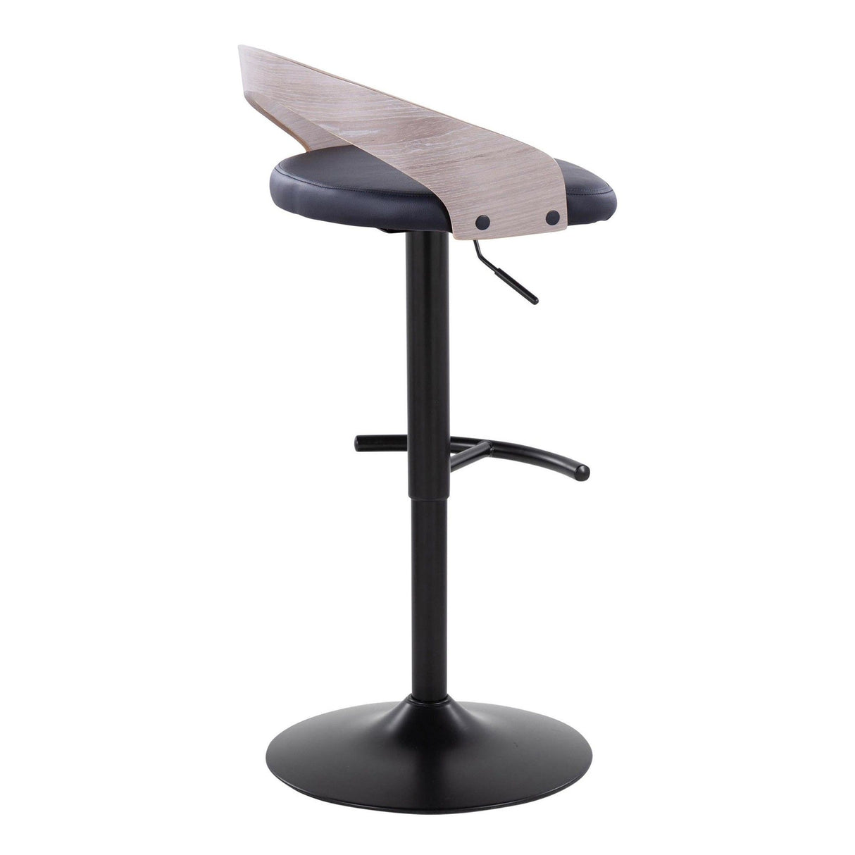 Grotto - Adjustable Barstool - Black Metal, Light Gray Wood