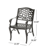Luminea - Outdoor Aluminum Dining Chair With Scroll Design, Lattice Pattern And Cabriole Legs - Bronze
